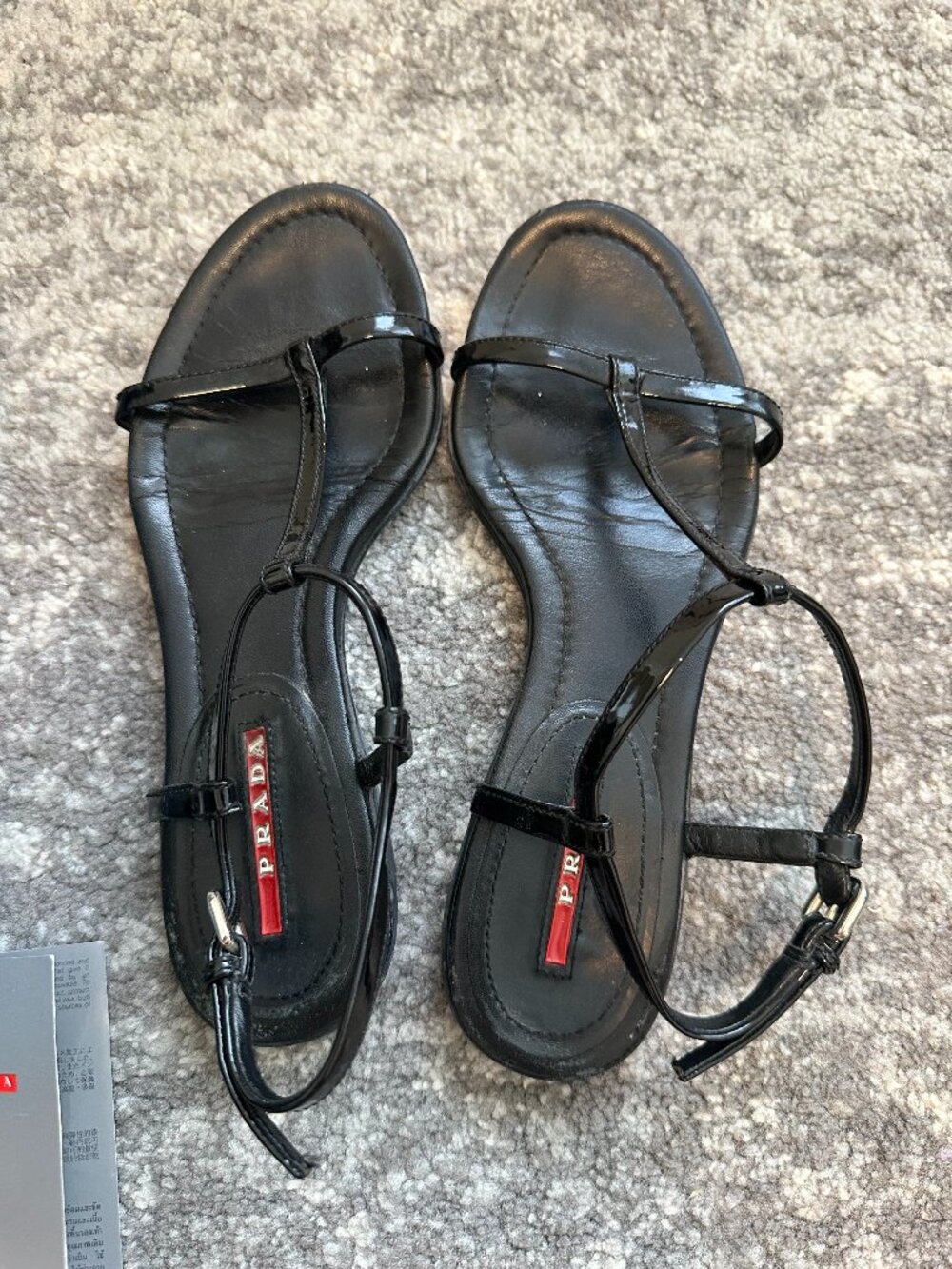 Prada Patent Leather T-Strap Flat Sandal Nero Black Size 34.5 | With Box & Dust